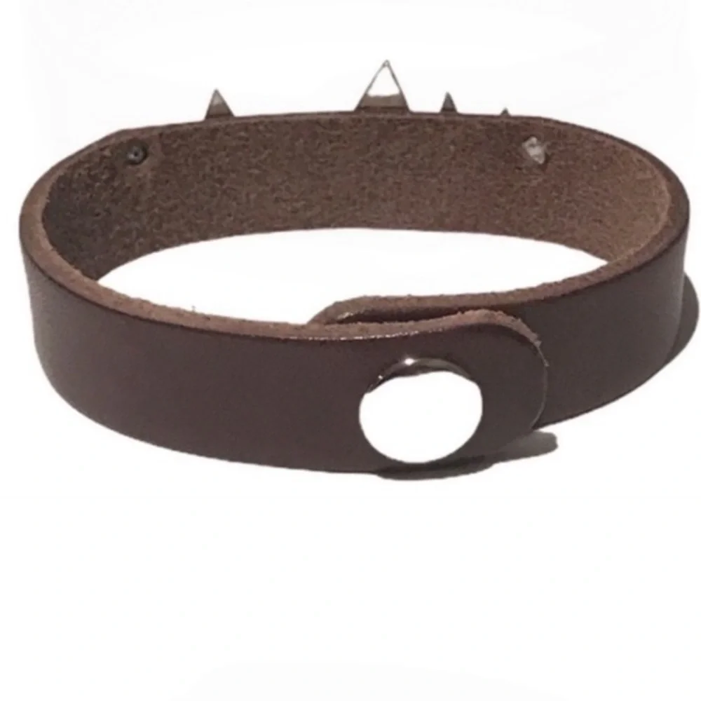 Handmade silver pewter mountain range brown 100%‎ leather cuff bracelet